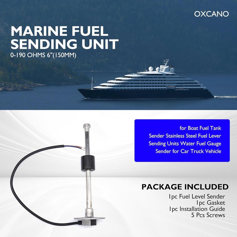 OXCANO Marine Fuel Sending Unit 0-190 ohms 6"(150mm) for Boat Fuel Tank Sender Stainless Steel Fuel Lever Sending Units Water Fuel Gauge Sender for Car Truck Vehicle - Image 3